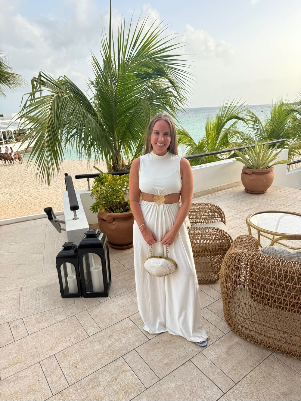 SHEIN White Sleeveless Maxi Dress with Belted Cutout